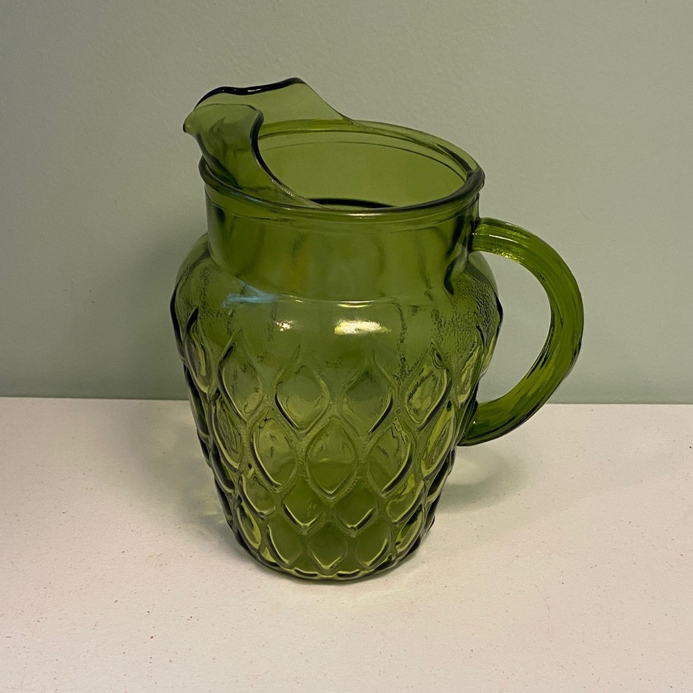 Vintage Anchor Hocking Madrid Green Glass Pitcher
